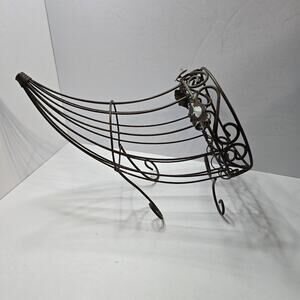 Vintage Metal Cornucopia Basket Rustic Farmhouse Fall Decor 14” Wire Grapevine